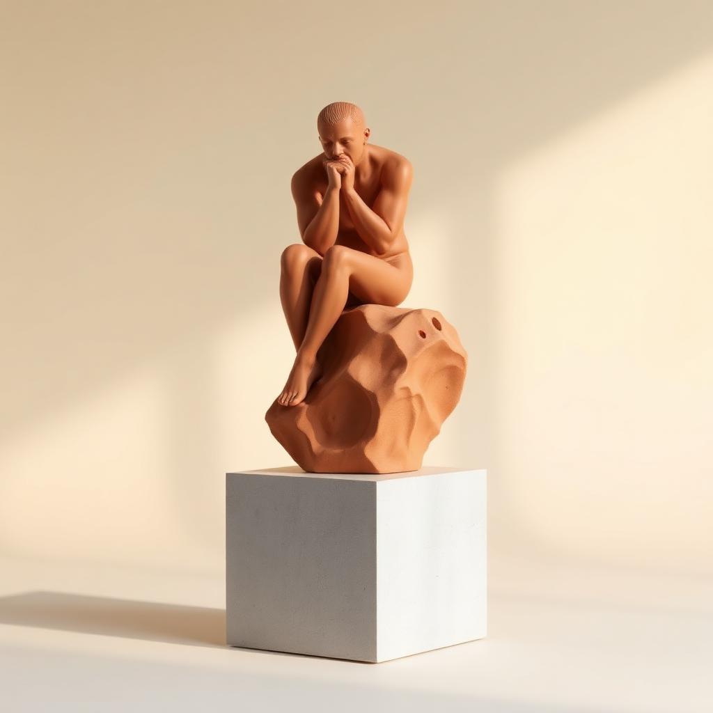 Rodin's Thinker terracotta evaporative cooling sculpture